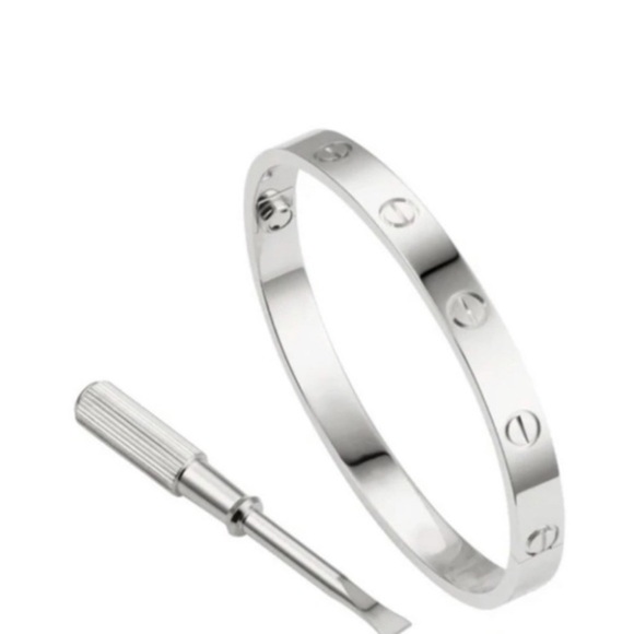 Luxury Silver Stainless Steel 18k gold plated Bangle Bracelet, engraved 16cm - Picture 2 of 5